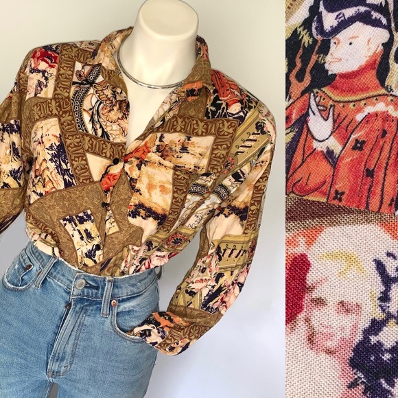 Vintage Tops - v i n t a g e :: Artsy Renaissance Abstract Buttoned Blouse